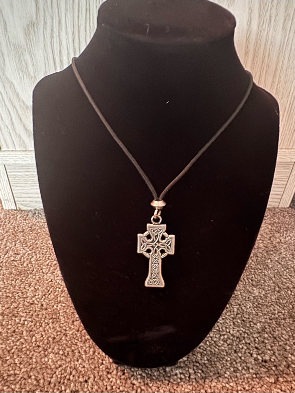 Silver Celtic Cross Pendant Necklace - Black Cord